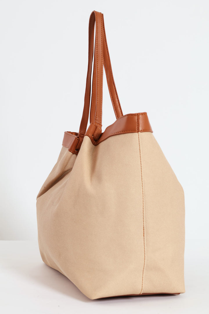 Canvas Colourblock Folded Shopper - Cream