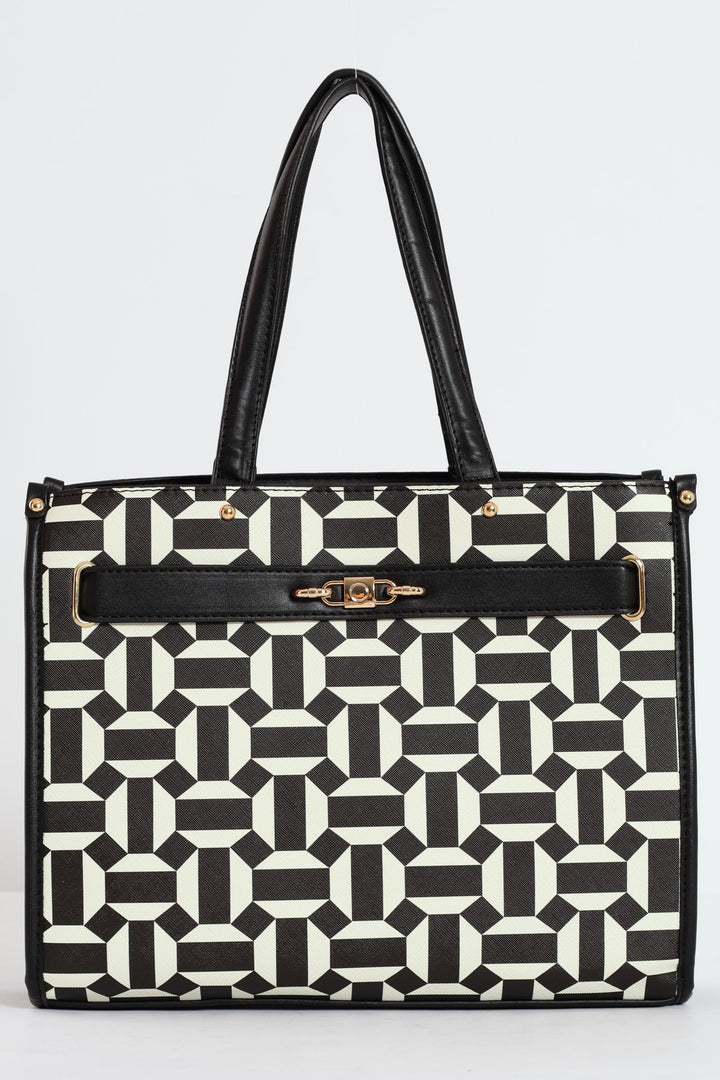 Geo Print Square Tote Bag - Black/White