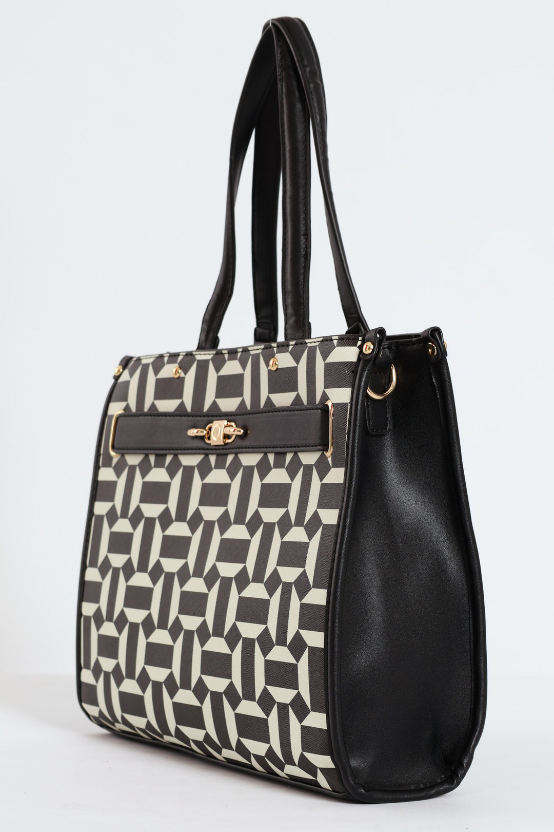 Geo Print Square Tote Bag - Black/White