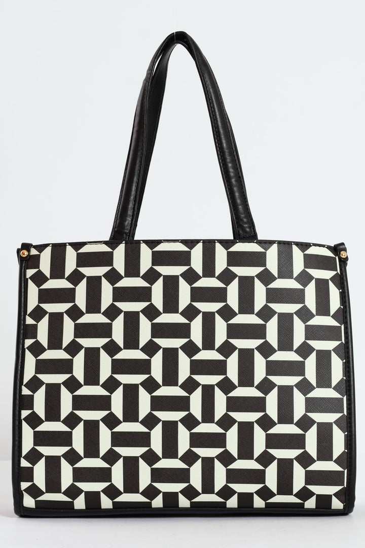 Geo Print Square Tote Bag - Black/White