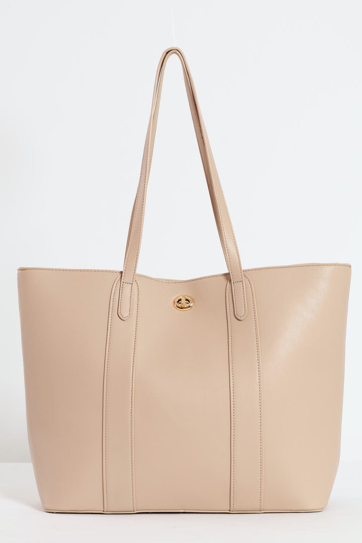 Gold Clasp Large Shopper - Taupe