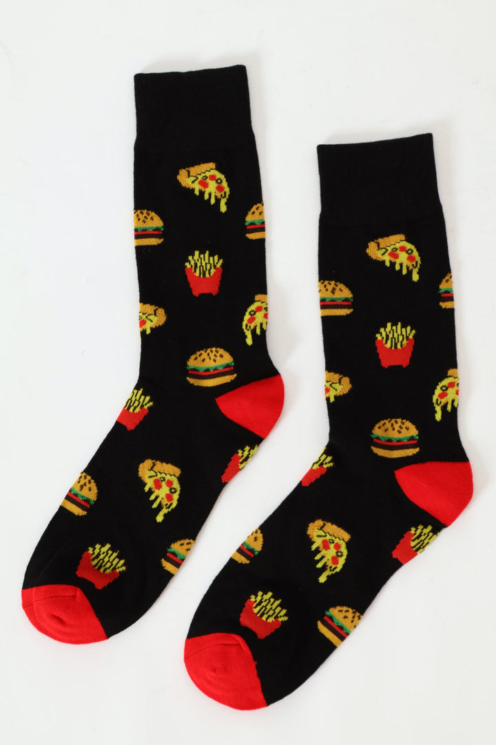 Single Food Print Anklet Socks - Black