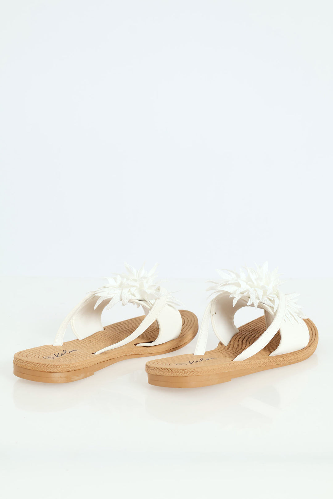 Ladies Moulded Thick Strap Mule With Flower - White