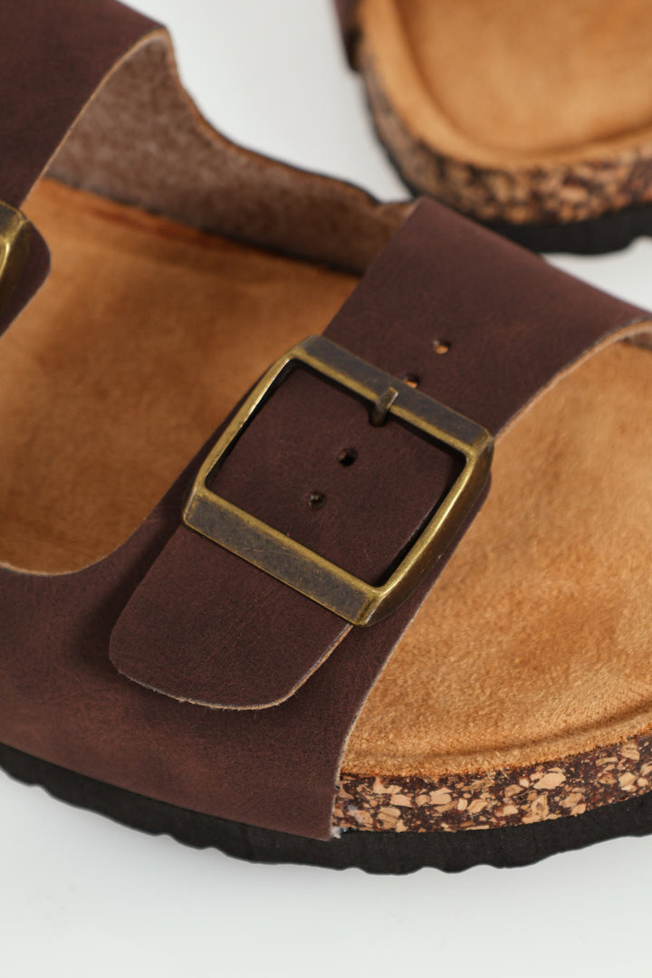 Double Buckle Comfort Sandal - Chocolate