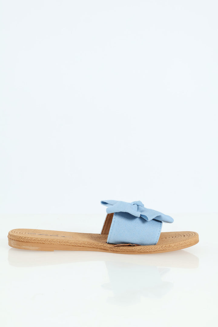 Ladies Soft Fabric Bow Mule Sandal - Denim