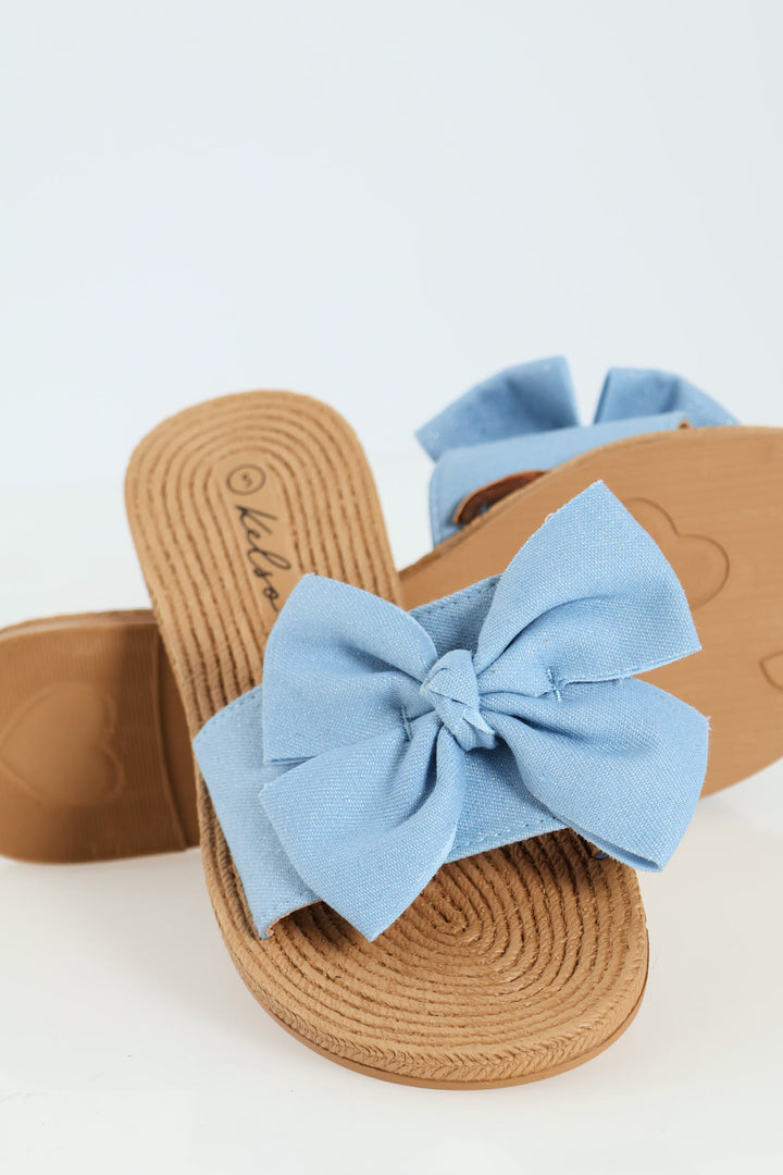 Ladies Soft Fabric Bow Mule Sandal - Denim