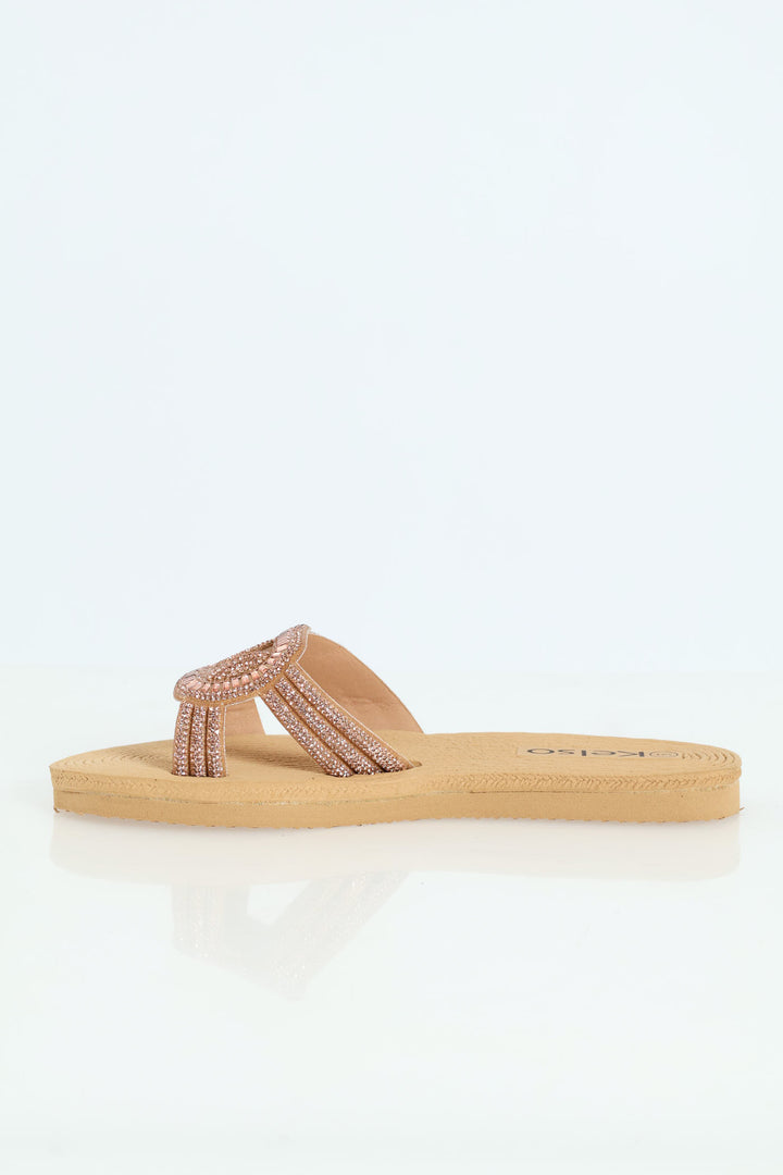 Diamante Sandal With Oval Trim - Gold