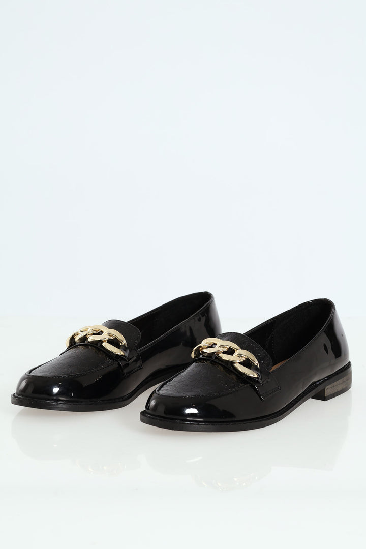 Croc Loafer With Chain Trim - Black