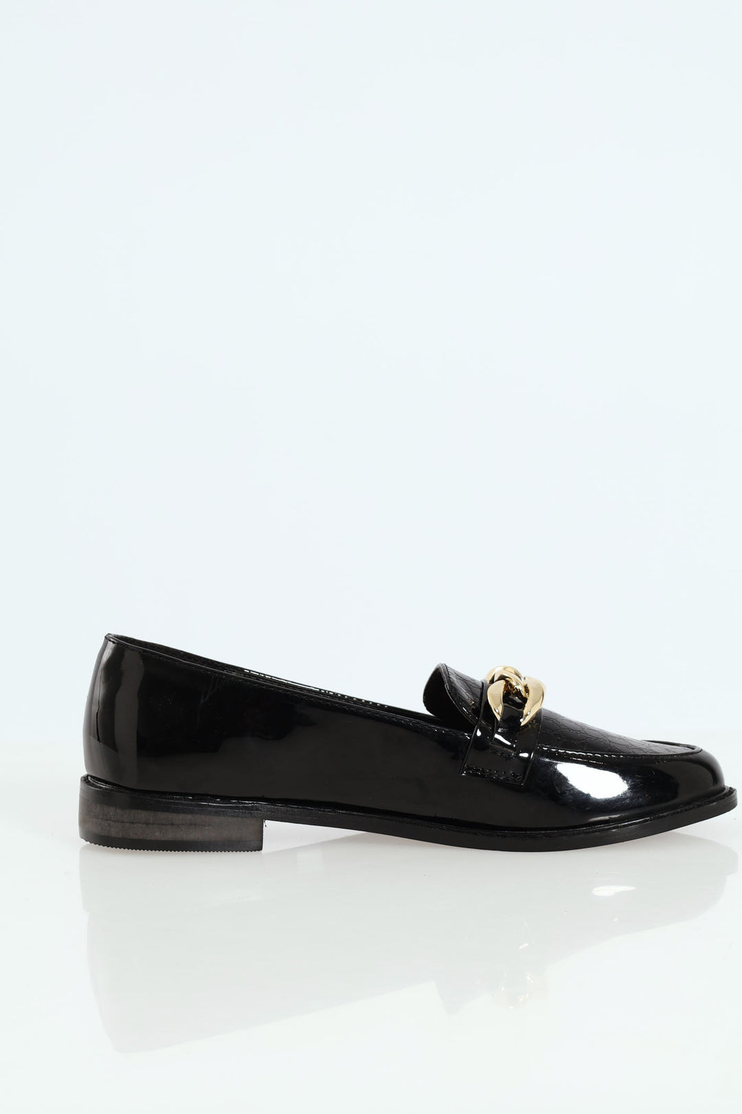 Croc Loafer With Chain Trim - Black