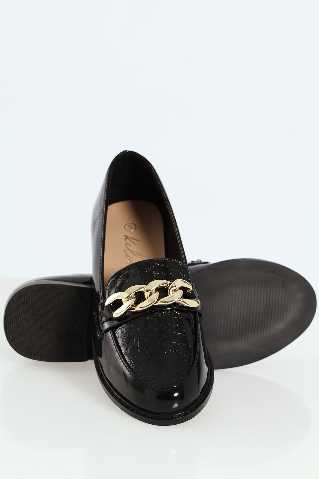 Croc Loafer With Chain Trim - Black