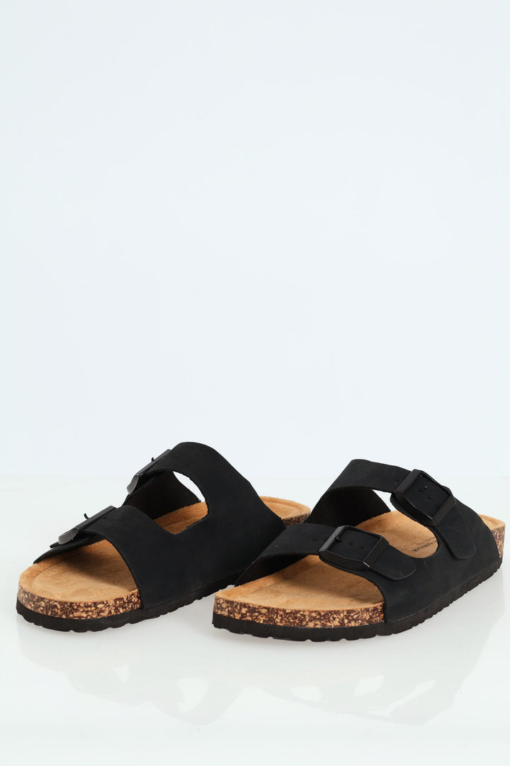 Double Buckle Comfort Sandal - Black