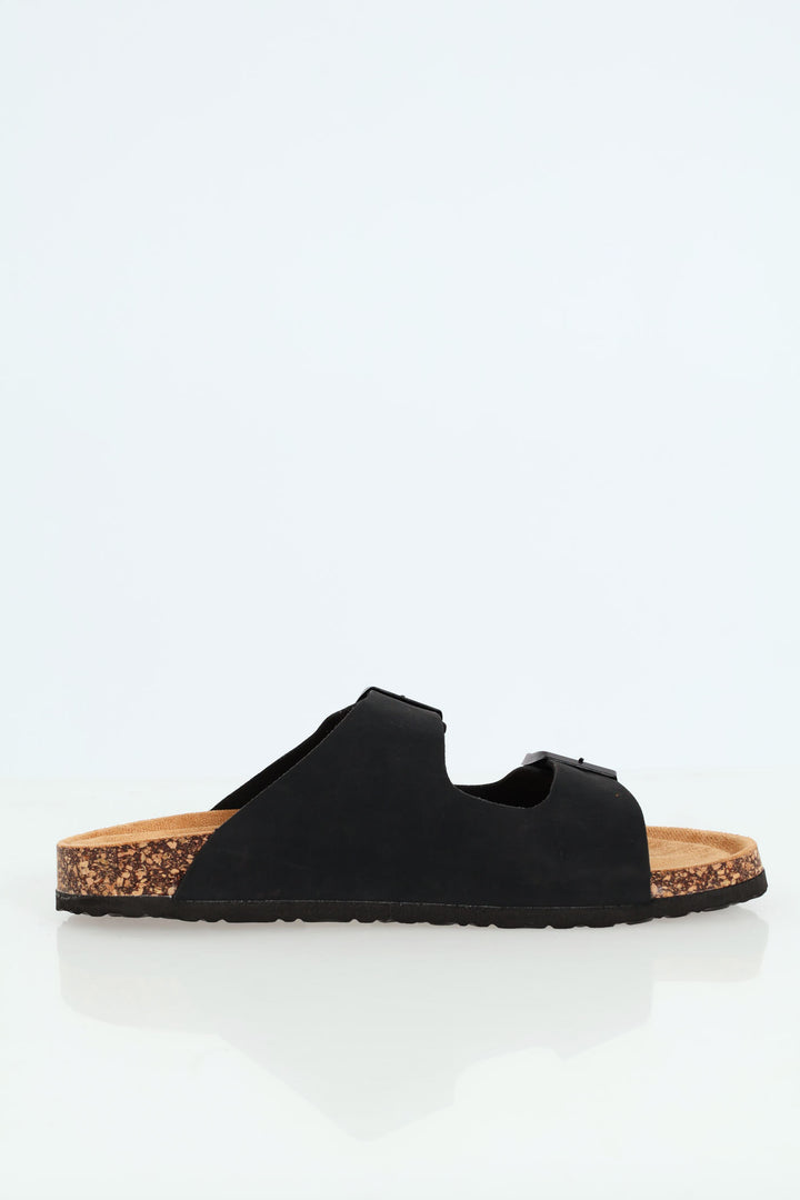 Double Buckle Comfort Sandal - Black