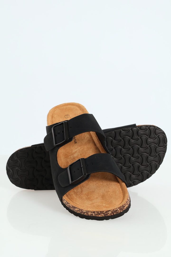 Double Buckle Comfort Sandal - Black