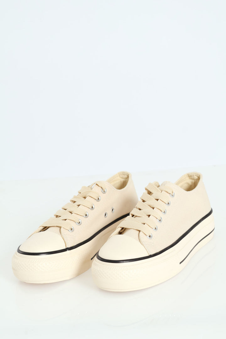 Ladies Vulcanised Lace Up Platform Sneaker - Off White