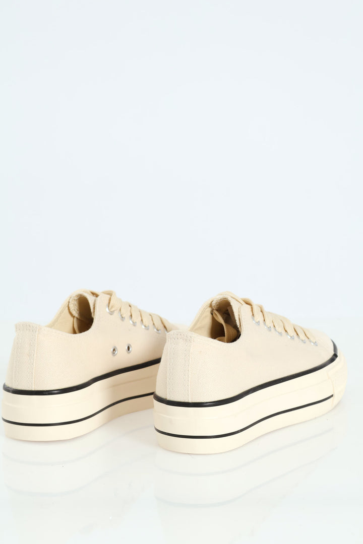 Ladies Vulcanised Lace Up Platform Sneaker - Off White