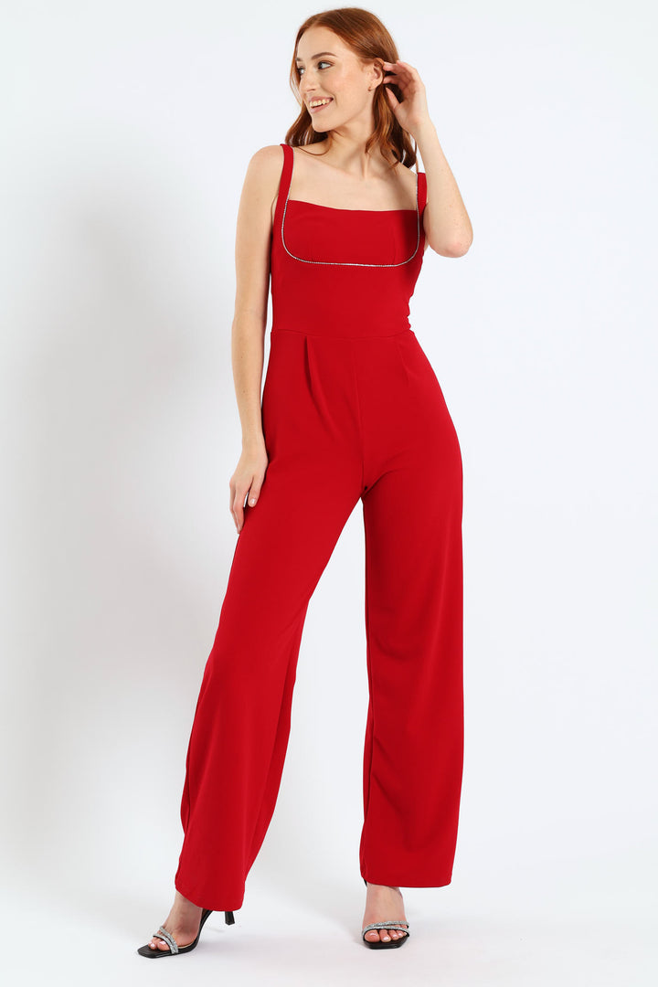 Jumpsuit With An Underbust Cutline - Red