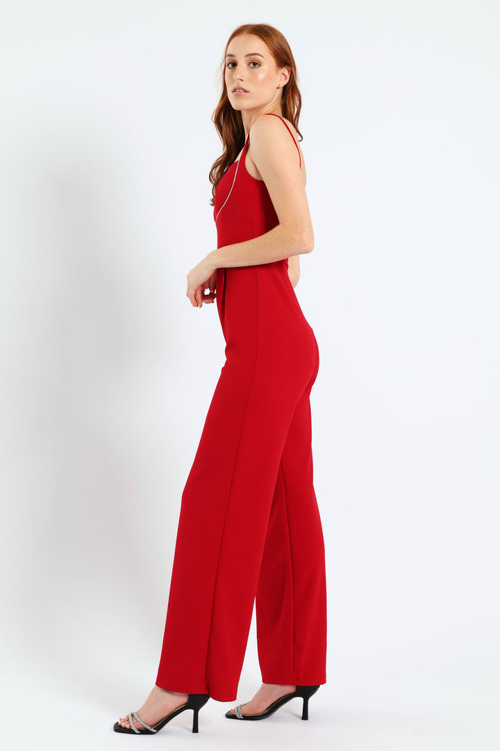 Jumpsuit With An Underbust Cutline - Red