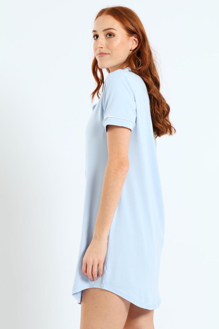 Button Through Soft Touch Sleepshirt - Blue