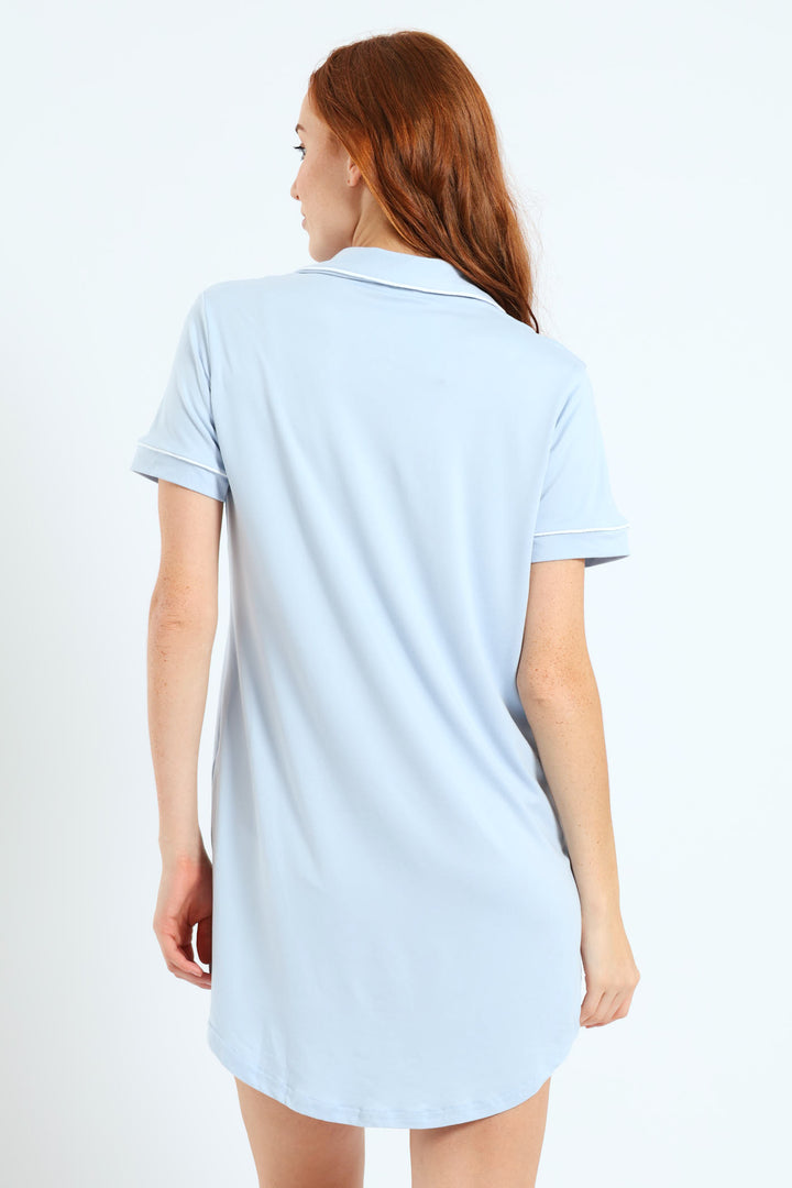 Button Through Soft Touch Sleepshirt - Blue