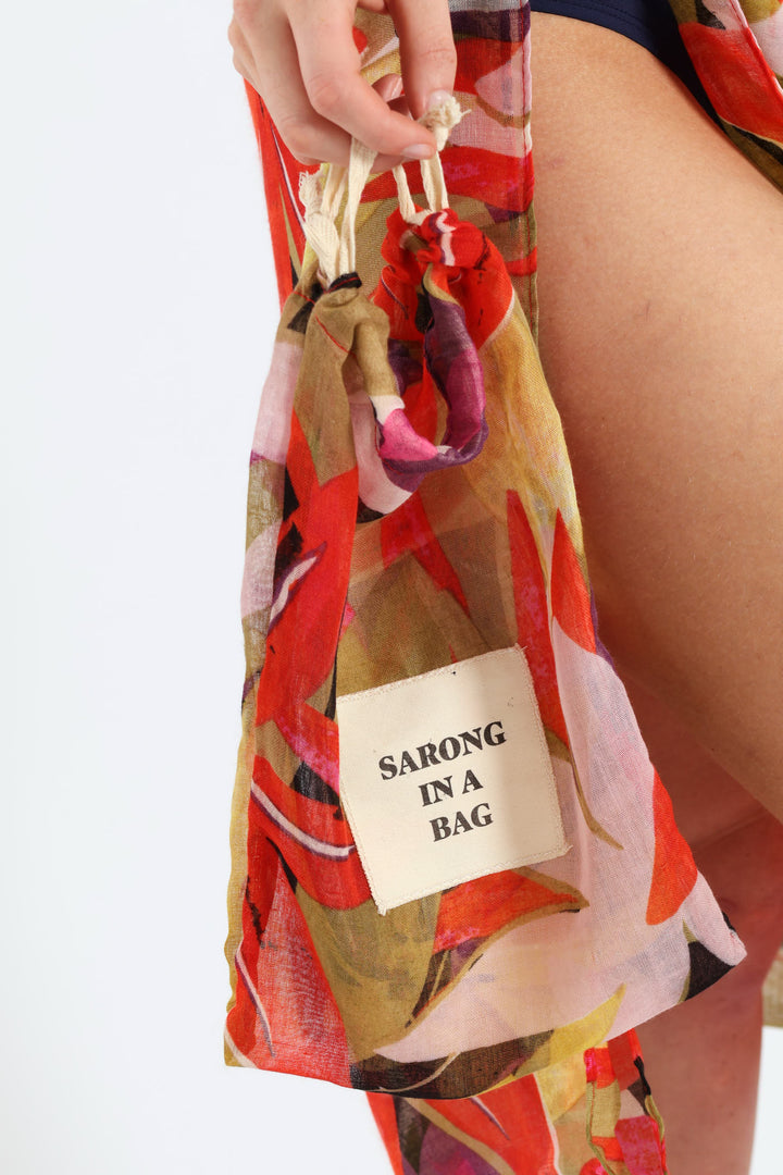 Floral Print Sarong In A Bag - Black