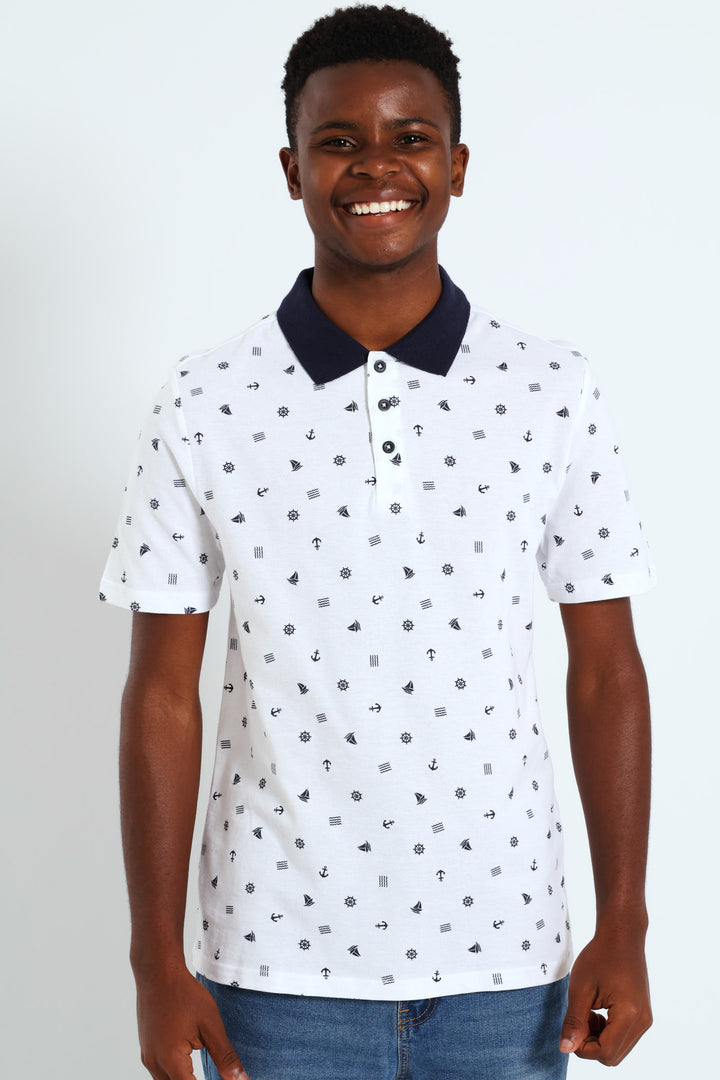 Boys Nautical Golfer - White