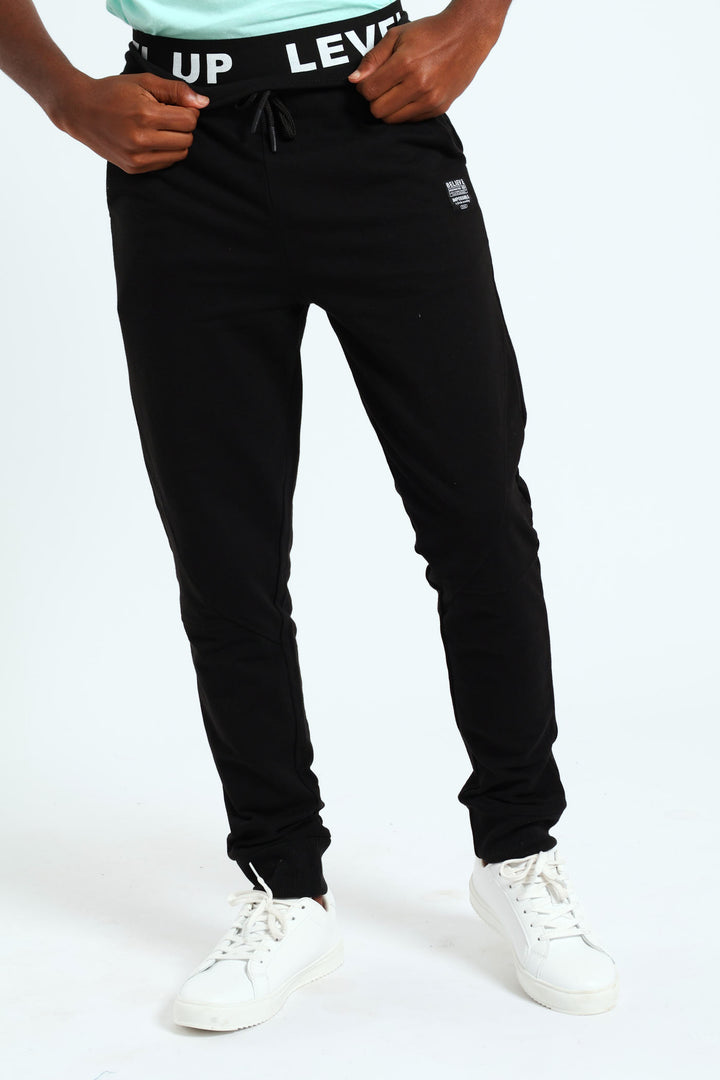 Boys Elastic Waist Fleece Bottoms - Black