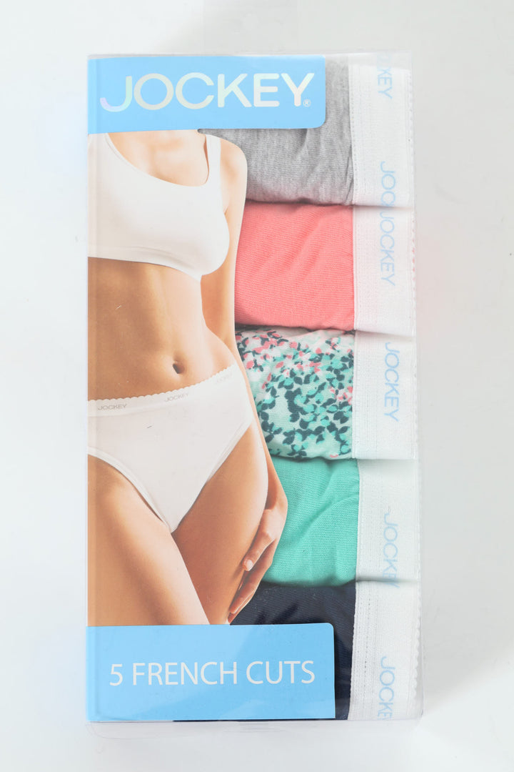 5 Pack Cotton Classic Hicut Panties - Grey Melange/Salmon/Soft Petal