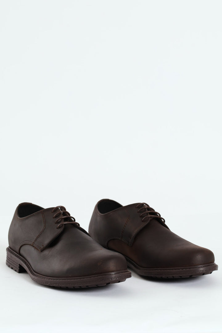 Smart Casual Lace Up Leather Derby Shoe - Chocolate