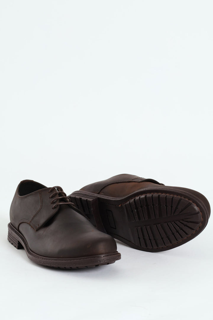 Smart Casual Lace Up Leather Derby Shoe - Chocolate