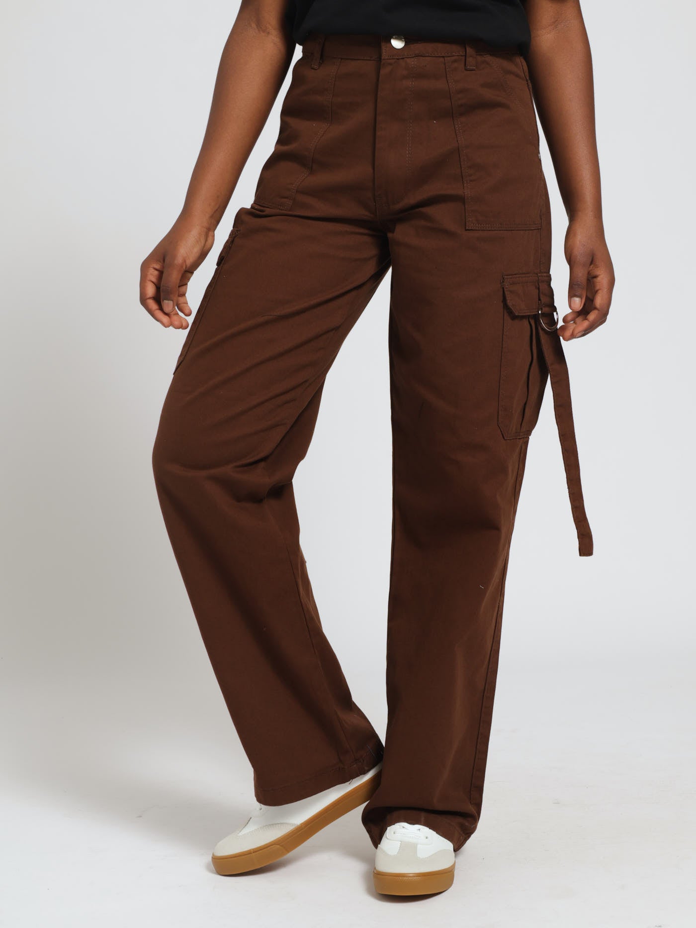 Girls Twill Cargo Pants With Straps - Brown – Edgars