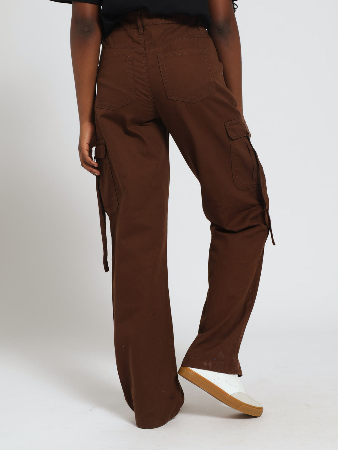 Girls Twill Cargo Pants With Straps - Brown