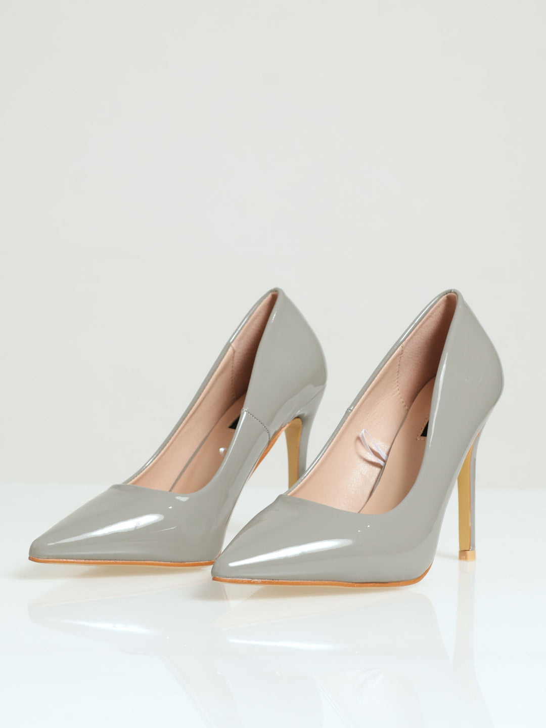 Patent Pointy Lamy Fashion Heel - Grey