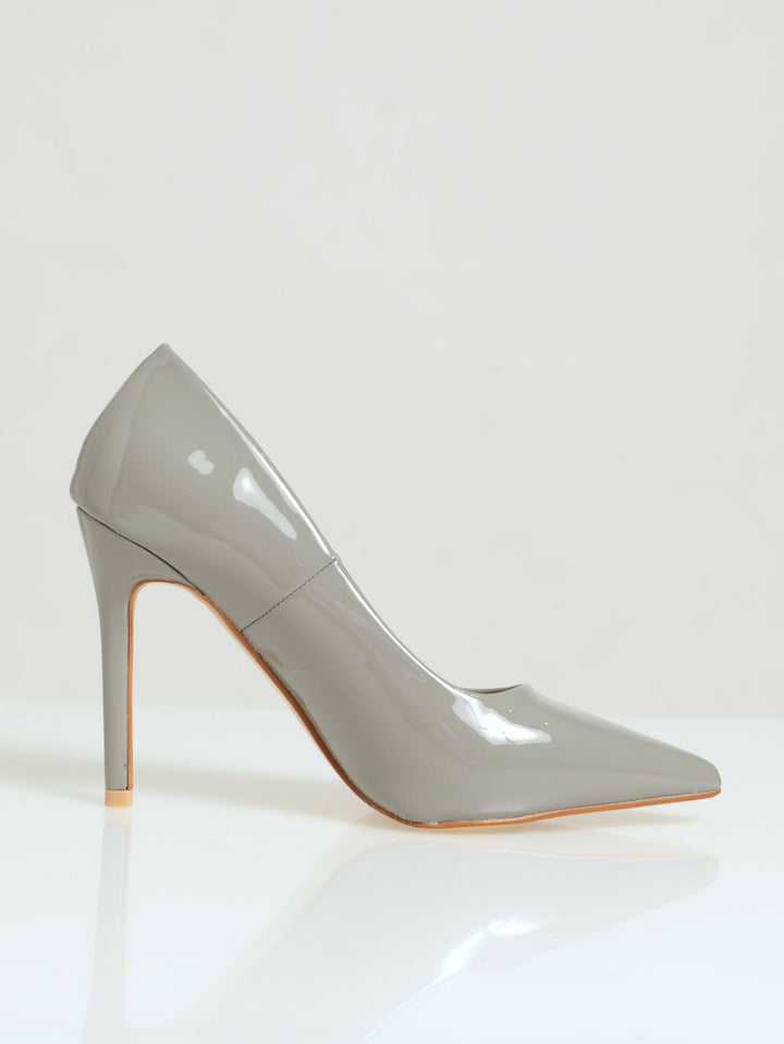 Patent Pointy Lamy Fashion Heel - Grey