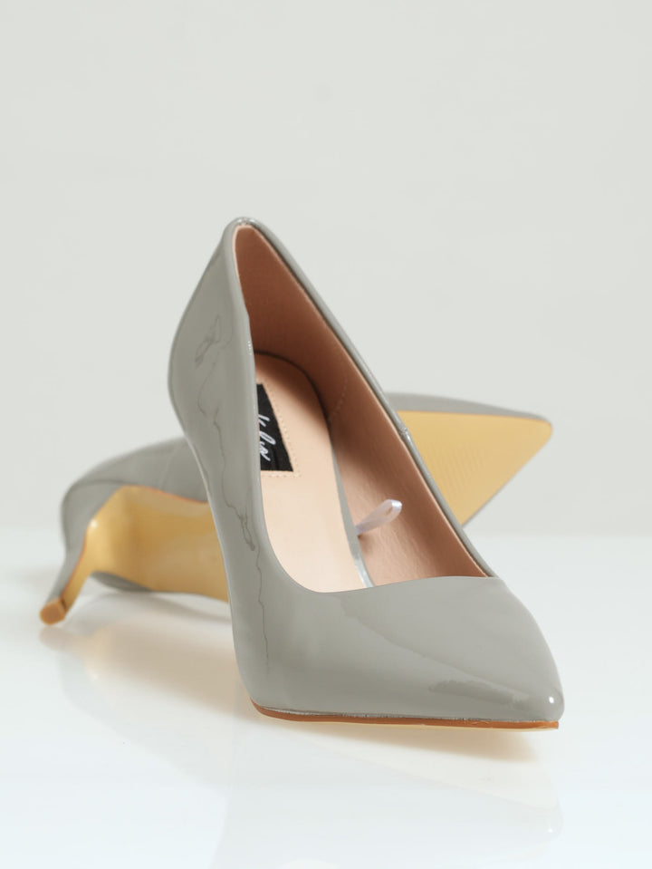 Patent Pointy Lamy Fashion Heel - Grey