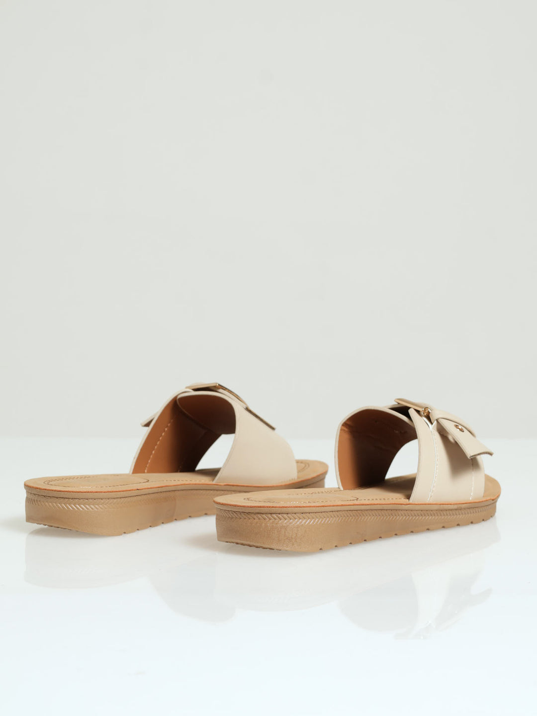 Single Banded Mule Sandal With Big Buckle Detail - Natural