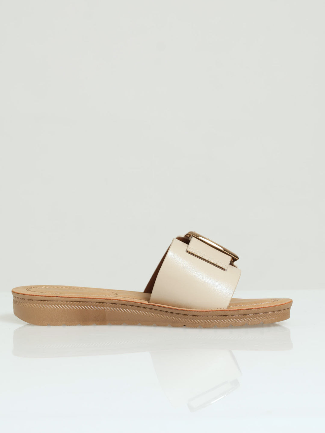 Single Banded Mule Sandal With Big Buckle Detail - Natural