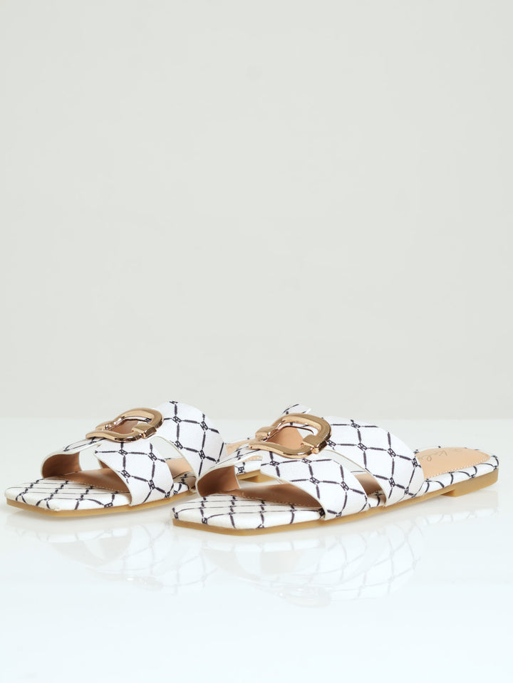 Monogram Mule  Sandal With Antique Trim - Off White