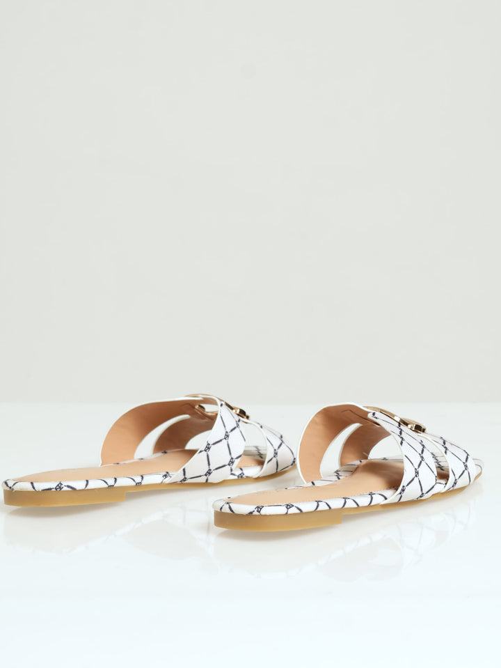 Monogram Mule  Sandal With Antique Trim - Off White