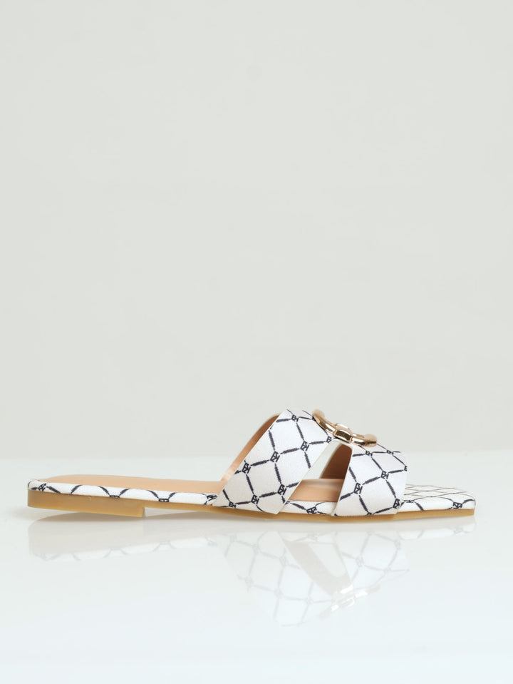 Monogram Mule  Sandal With Antique Trim - Off White