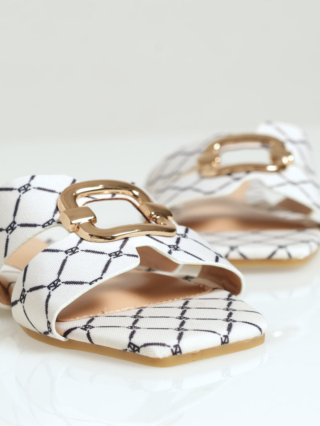 Monogram Mule  Sandal With Antique Trim - Off White