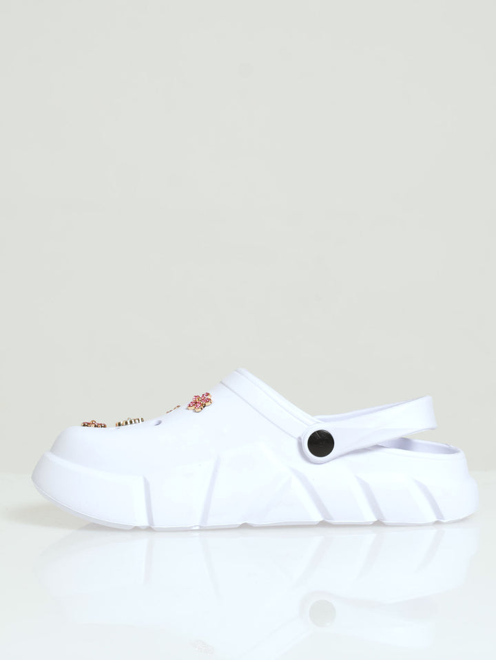 Flatform Eva Clog With Jibbetz - White