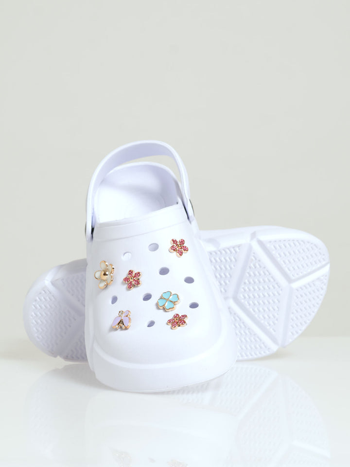 Flatform Eva Clog With Jibbetz - White