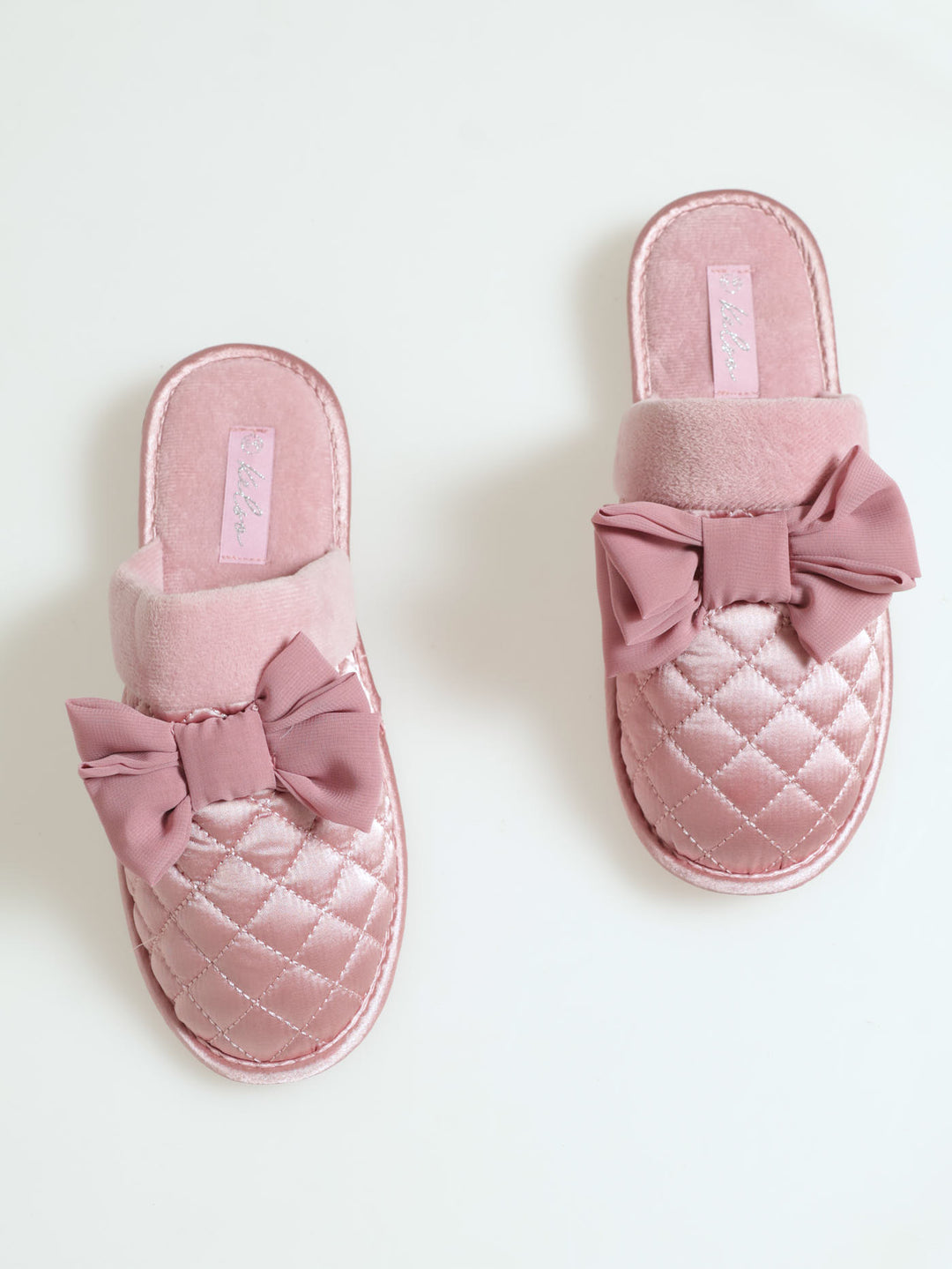 Quilted Big Bow & Fur Topline Slipper - Blush