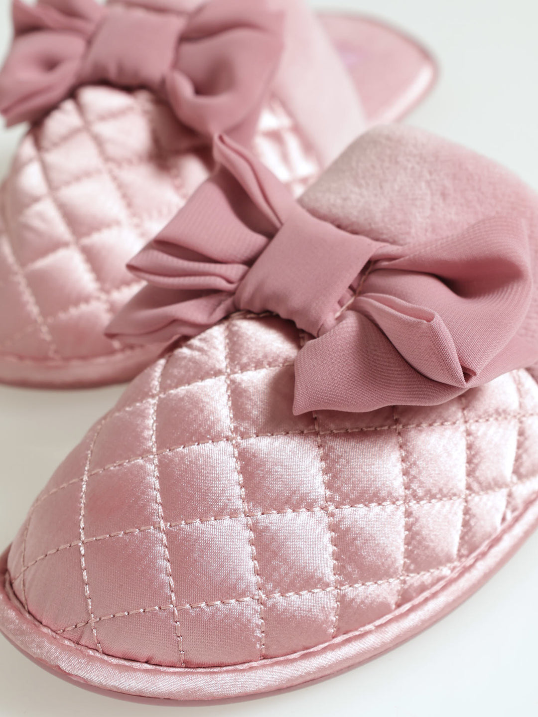 Quilted Big Bow & Fur Topline Slipper - Blush