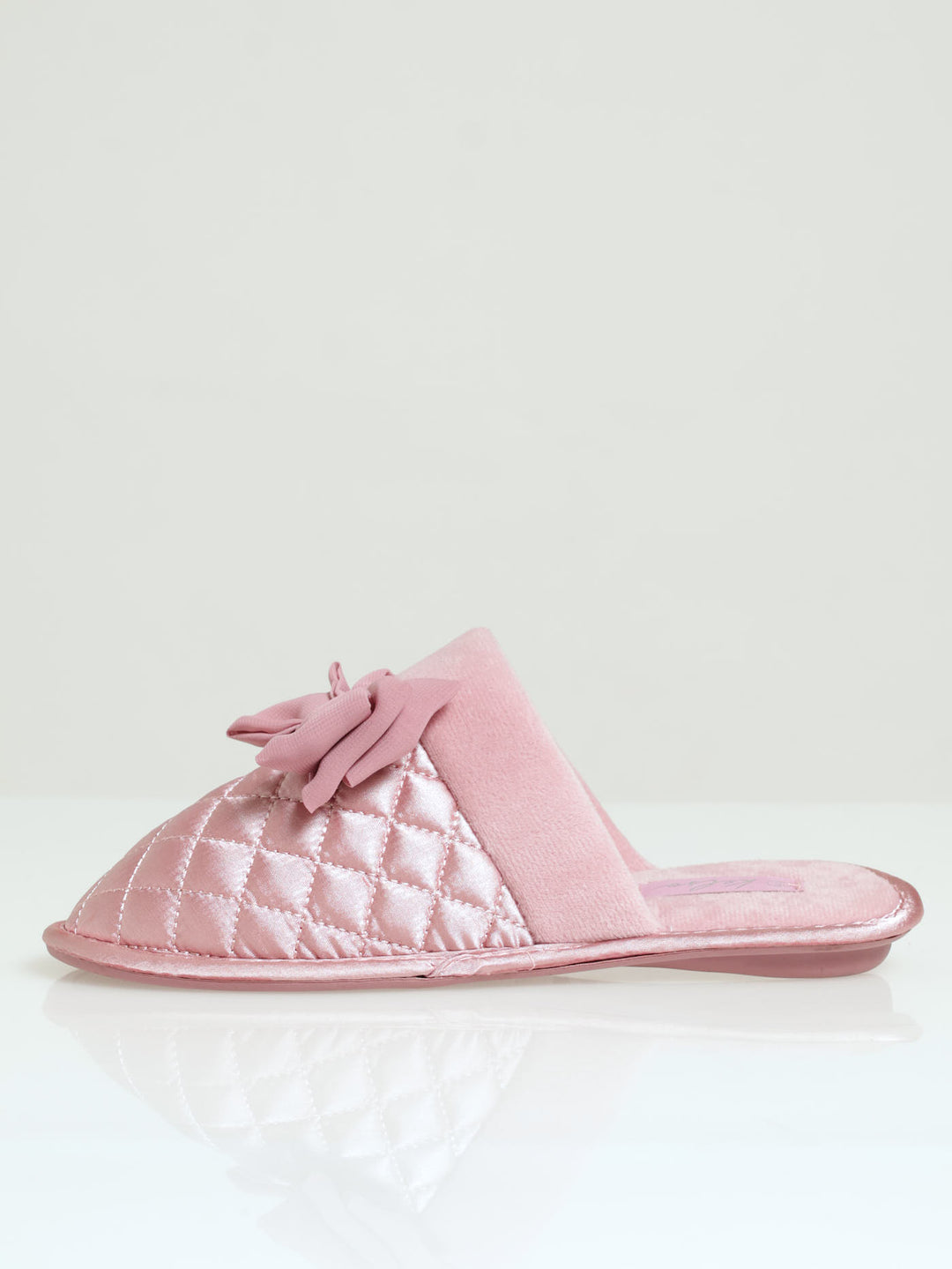 Quilted Big Bow & Fur Topline Slipper - Blush