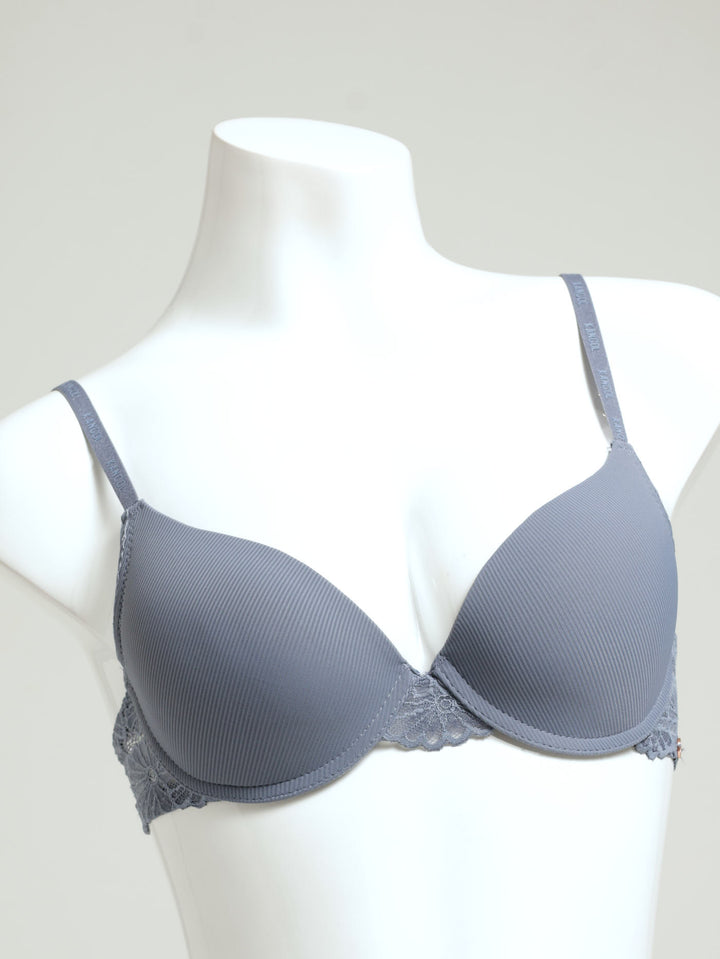 2 Pack Ribbed Microfibre Lace T-Shirt Bra - Blue Mist/Amber