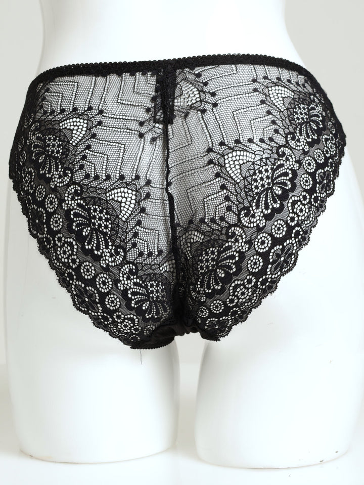 Rib Lace Bikini Panty - Black