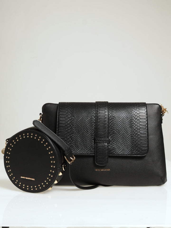 Textured Pu Laptop Bag With  Studs - Black