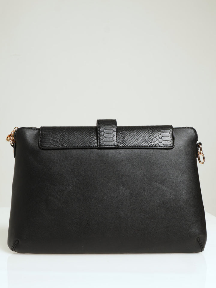 Textured Pu Laptop Bag With  Studs - Black