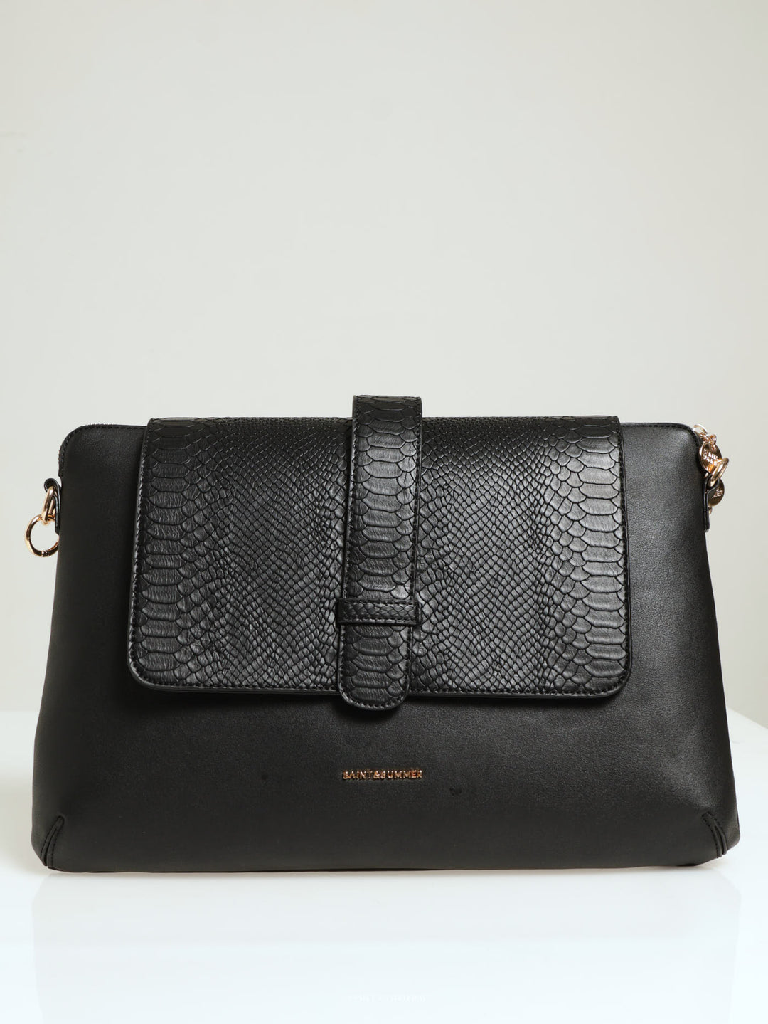 Textured Pu Laptop Bag With  Studs - Black